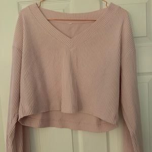 Alo Yoga muse v-neck pullover, ribbed, pink sugar, size small